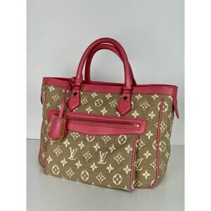 Louis Vuitton Sabbia Cabas Tote Bag in Monogram Canvas w Pink Leather Trim D-9